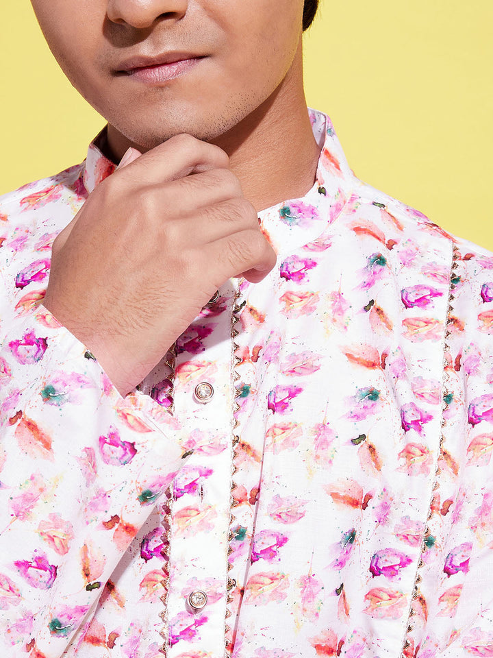 VASTRAMAY Boy's White Base Multi Color Cotton Kurta - qivii