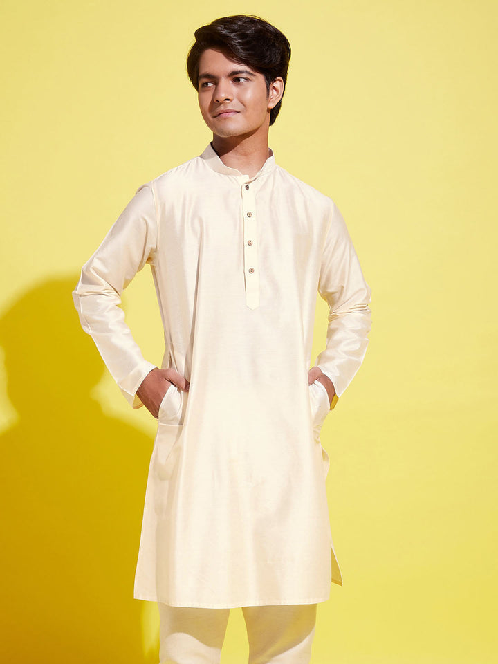 VASTRAMAY Boys Cream Solid Kurta - qivii