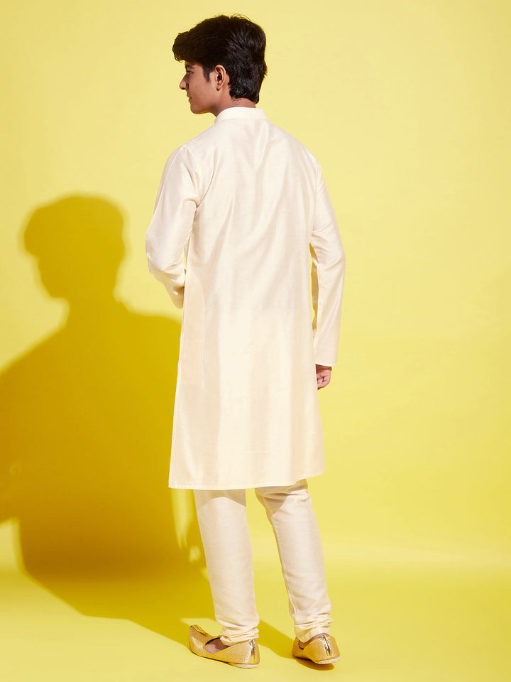 VASTRAMAY Boys Cream Kurta With Pyjama Set - qivii