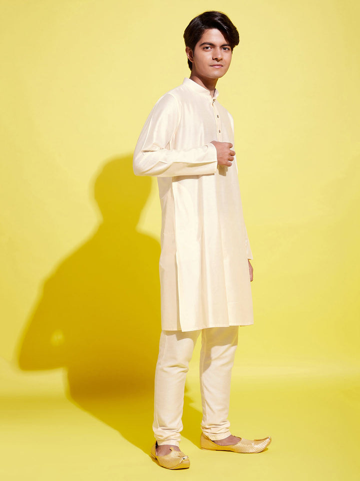 VASTRAMAY Boys Cream Kurta With Pyjama Set - qivii