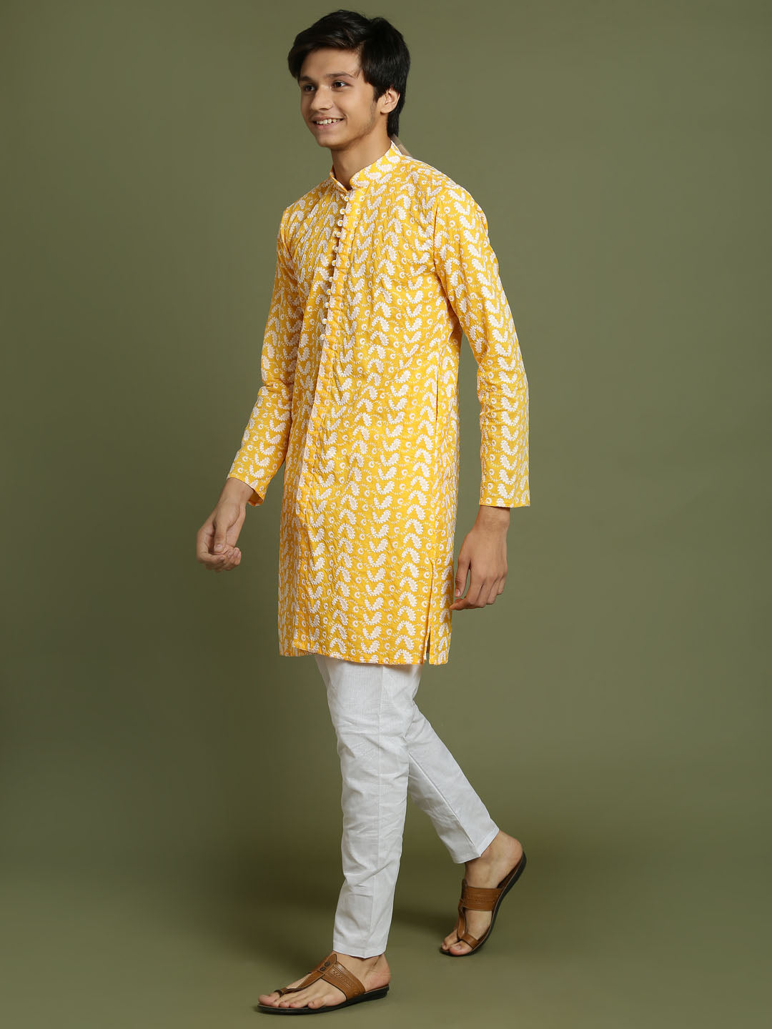 VASTRAMAY Boys' Orange Chaikankari Kurta With White Pyjama Set - qivii