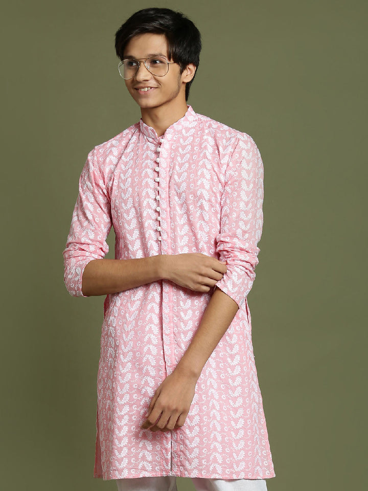 VASTRAMAY Boys' Pink Chaikankari Kurta - qivii