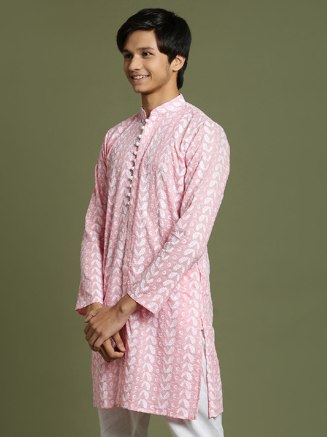 VASTRAMAY Boys' Pink Chaikankari Kurta - qivii