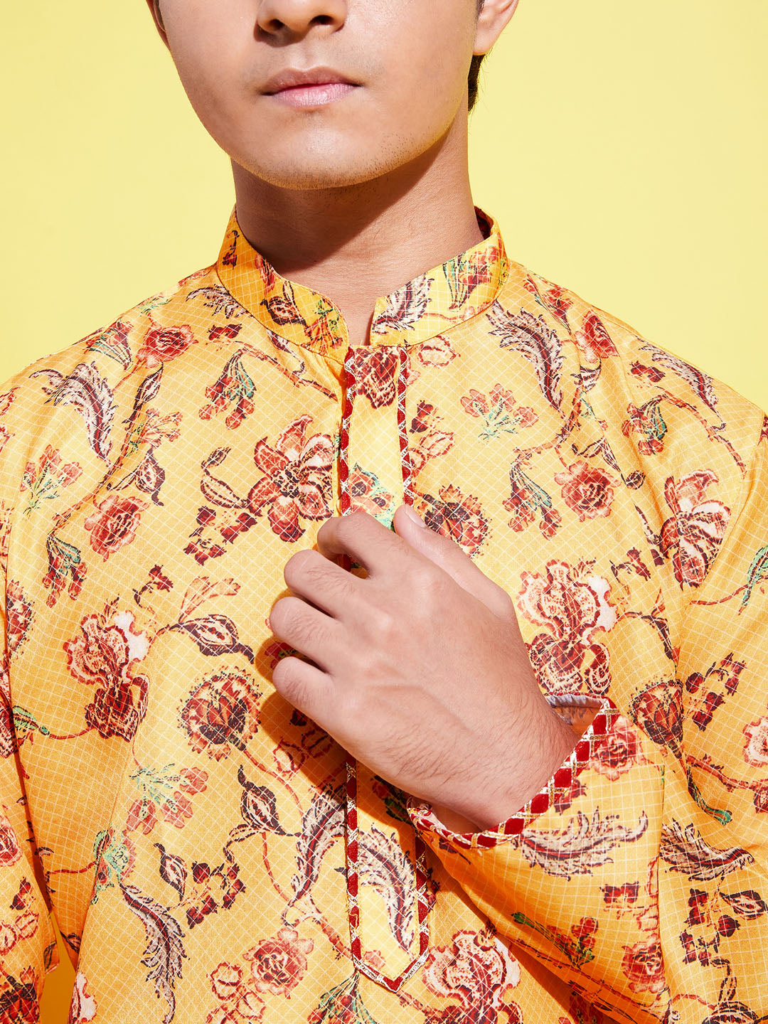 VASTRAMAY Boys' Multicolor-Base-Mustard And Cream Kurta Pyjama Set - qivii