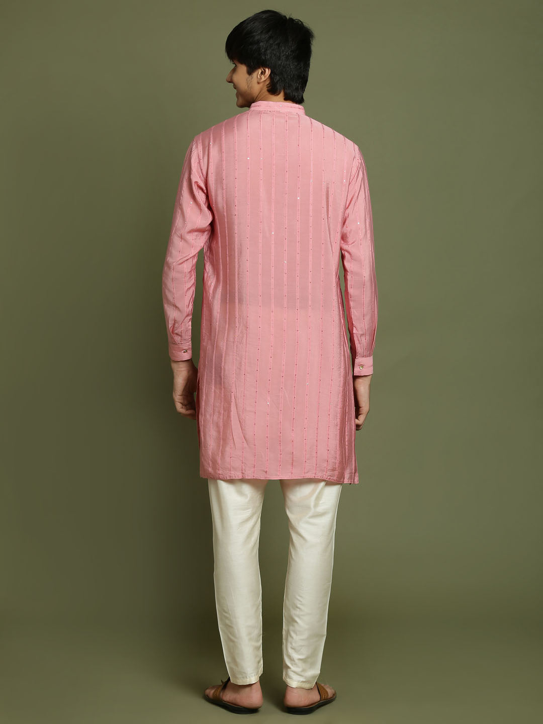 VASTRAMAY Boys' Purple Striped With Sequin Worked Kurta Pyjama Set - qivii