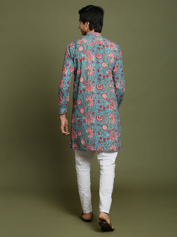 VASTRAMAY Boys Kalamkari Print Kantha stitch Kurta And Pyjama Set - qivii