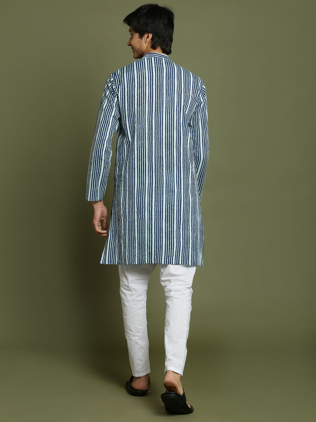 VASTRAMAY Boys' Indigo Blue Striped Kurta And Pyjama Set - qivii