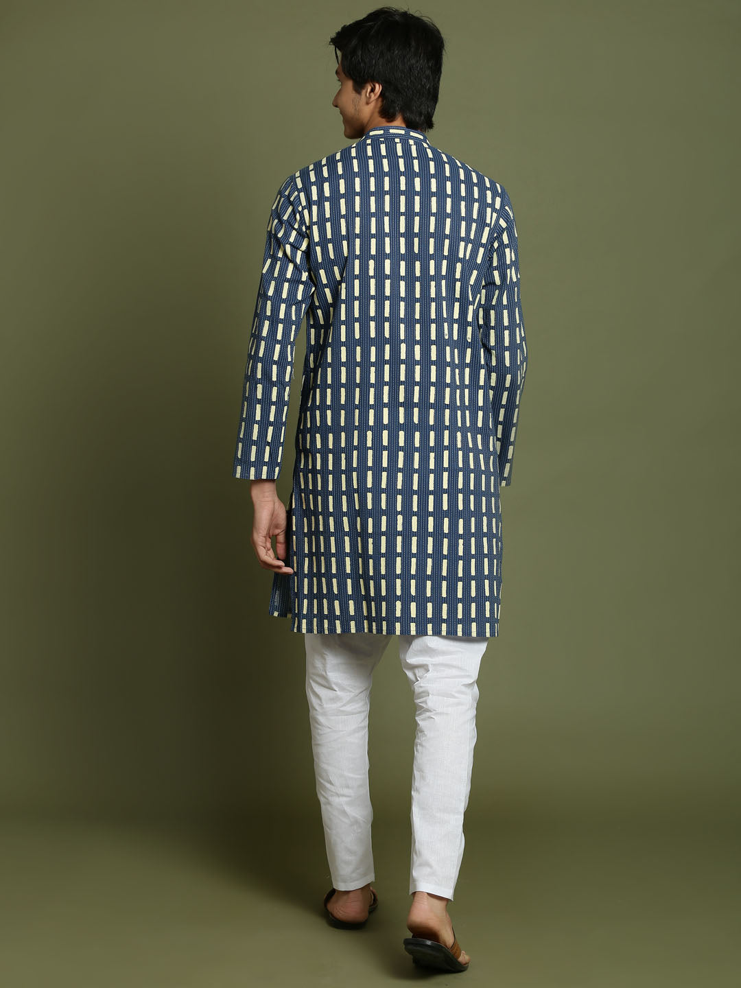 VASTRAMAY Boys Indigo Rubber Print Kurta Pyjama Set - qivii