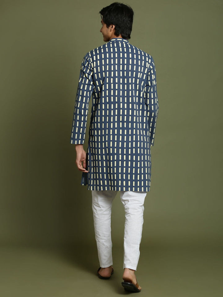 VASTRAMAY Boys Indigo Rubber Print Kurta Pyjama Set - qivii