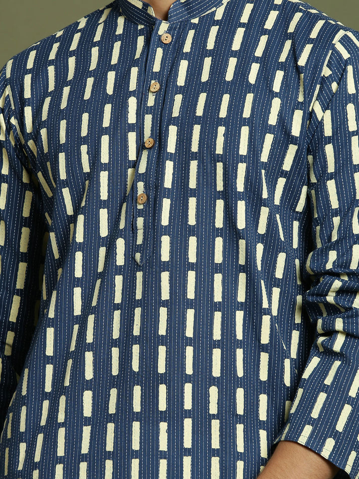 VASTRAMAY Boys Indigo Rubber Print Kurta Pyjama Set - qivii