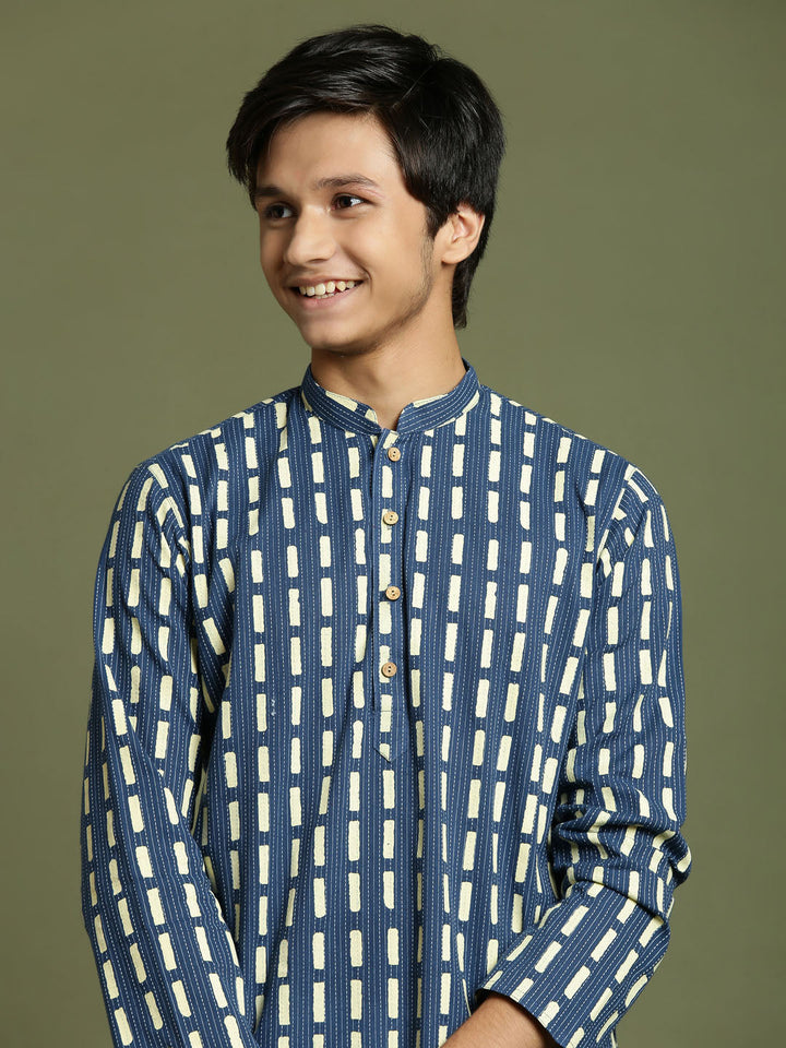 VASTRAMAY Boys Indigo Rubber Print Kurta Pyjama Set - qivii