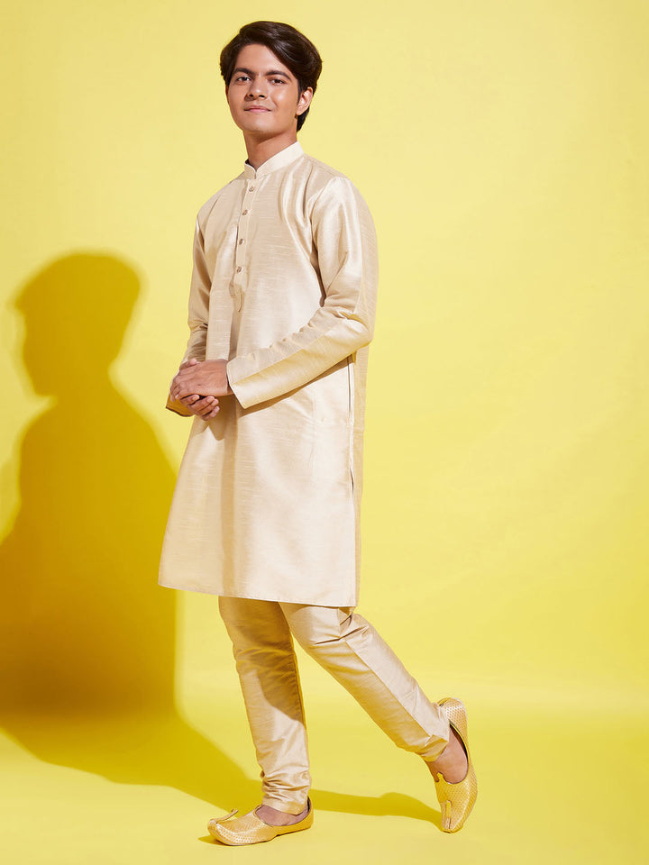 VASTRAMAY Boys' Gold Silk Blend Kurta and Pyjama Set - qivii