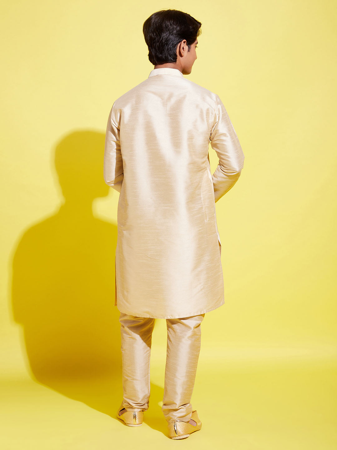 VASTRAMAY Boys' Gold Silk Blend Kurta and Pyjama Set - qivii
