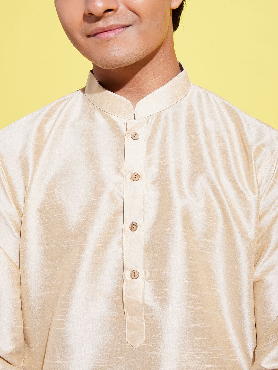 VASTRAMAY Boys' Gold Silk Blend Kurta and Pyjama Set - qivii