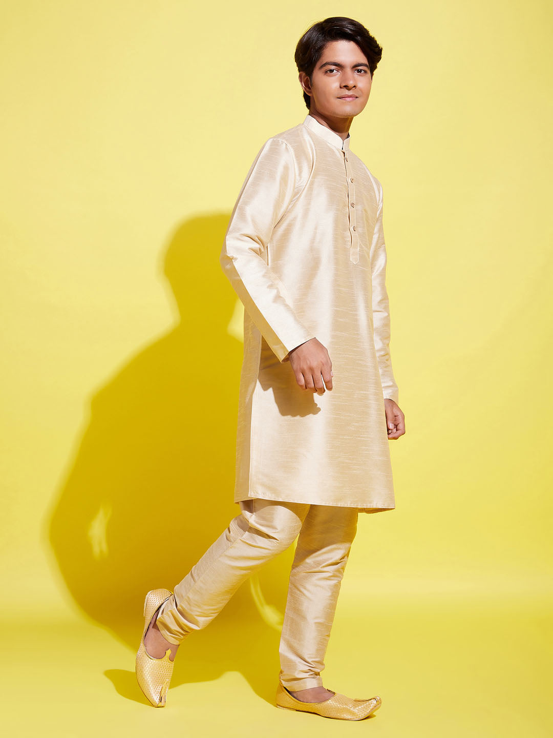 VASTRAMAY Boys' Gold Silk Blend Kurta and Pyjama Set - qivii