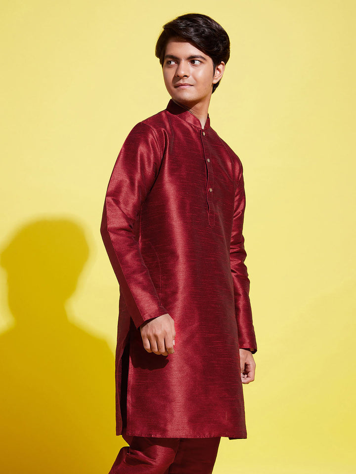VASTRAMAY Boys' Maroon Silk Blend Kurta - qivii