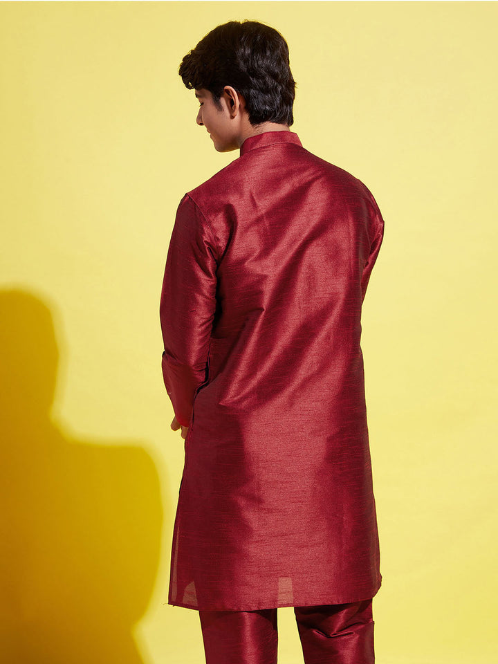 VASTRAMAY Boys' Maroon Silk Blend Kurta - qivii