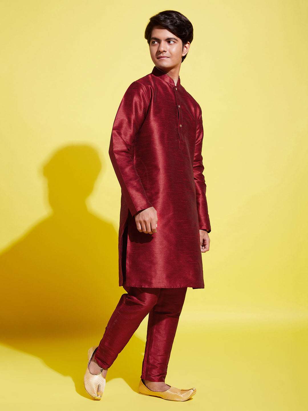 VASTRAMAY Boys' Maroon Silk Blend Kurta and Pyjama Set - qivii