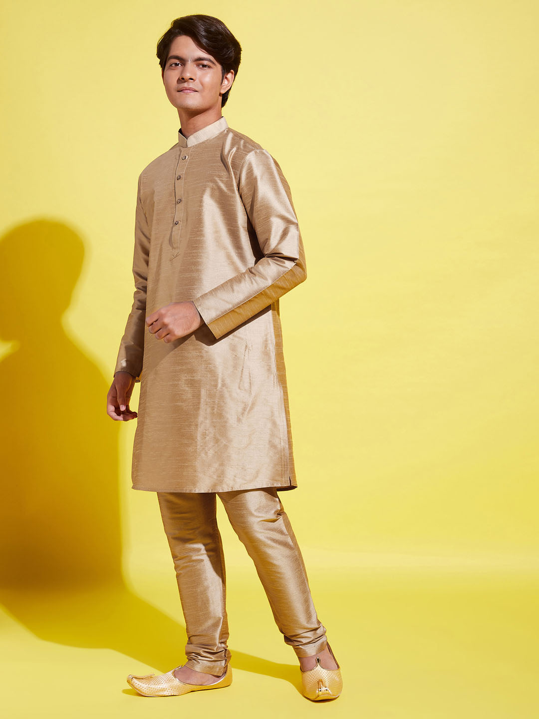 VASTRAMAY Boys' Rose Gold Silk Blend Kurta and Pyjama Set - qivii