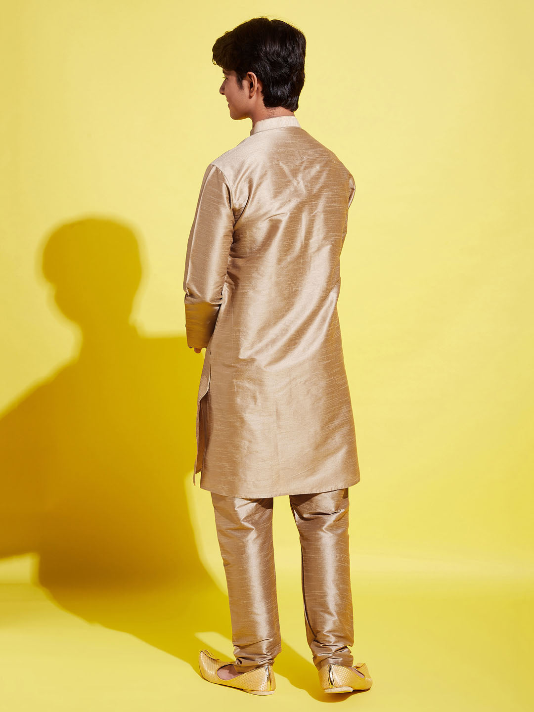 VASTRAMAY Boys' Rose Gold Silk Blend Kurta and Pyjama Set - qivii