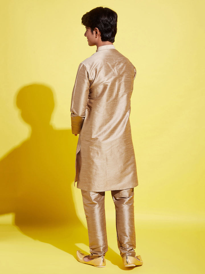 VASTRAMAY Boys' Rose Gold Silk Blend Kurta and Pyjama Set - qivii