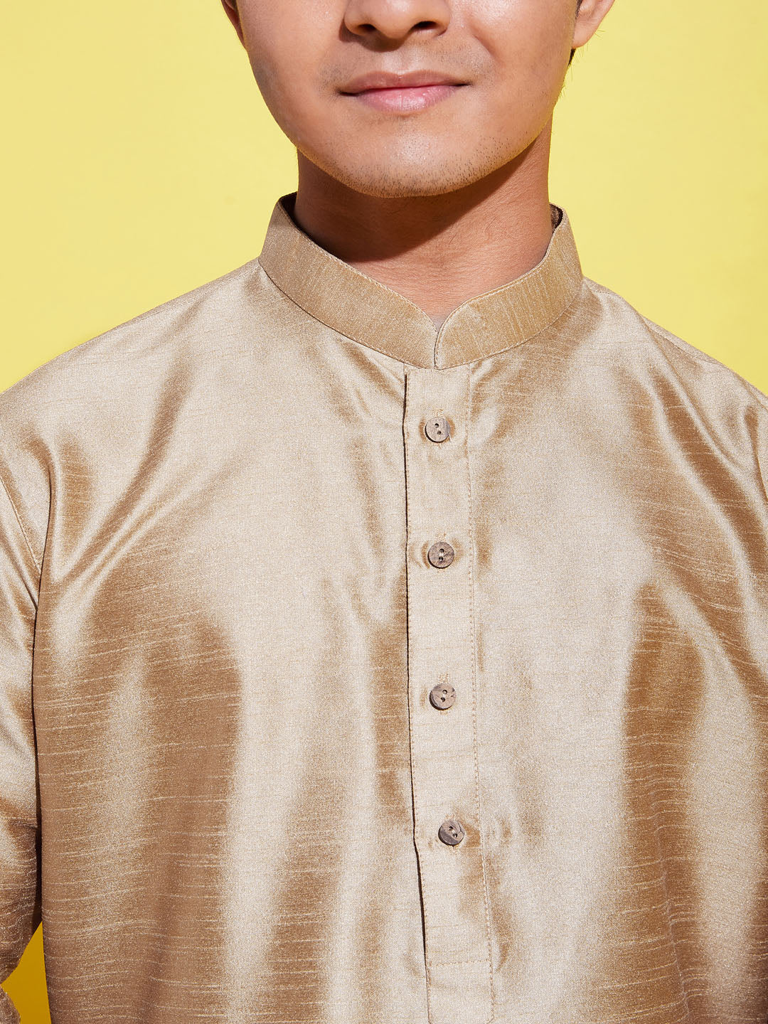 VASTRAMAY Boys' Rose Gold Silk Blend Kurta and Pyjama Set - qivii