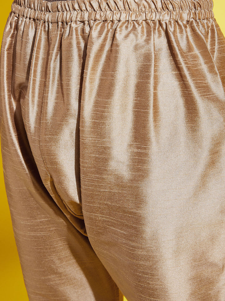 VASTRAMAY Boys' Rose Gold Silk Blend Kurta and Pyjama Set - qivii