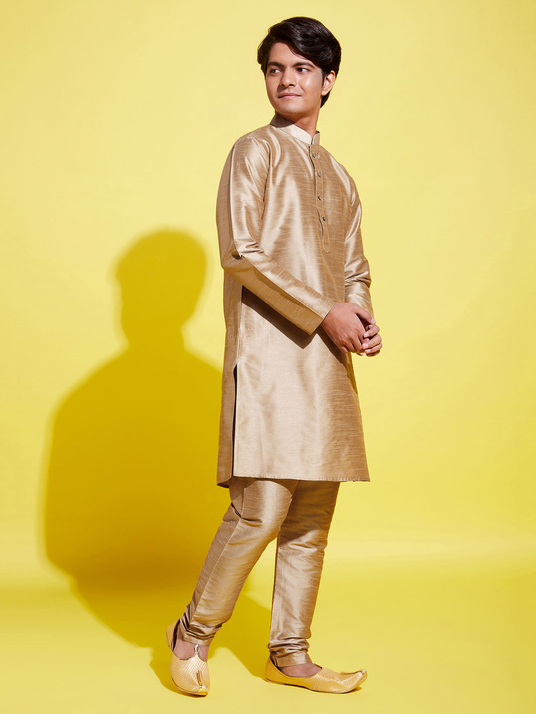 VASTRAMAY Boys' Rose Gold Silk Blend Kurta and Pyjama Set - qivii