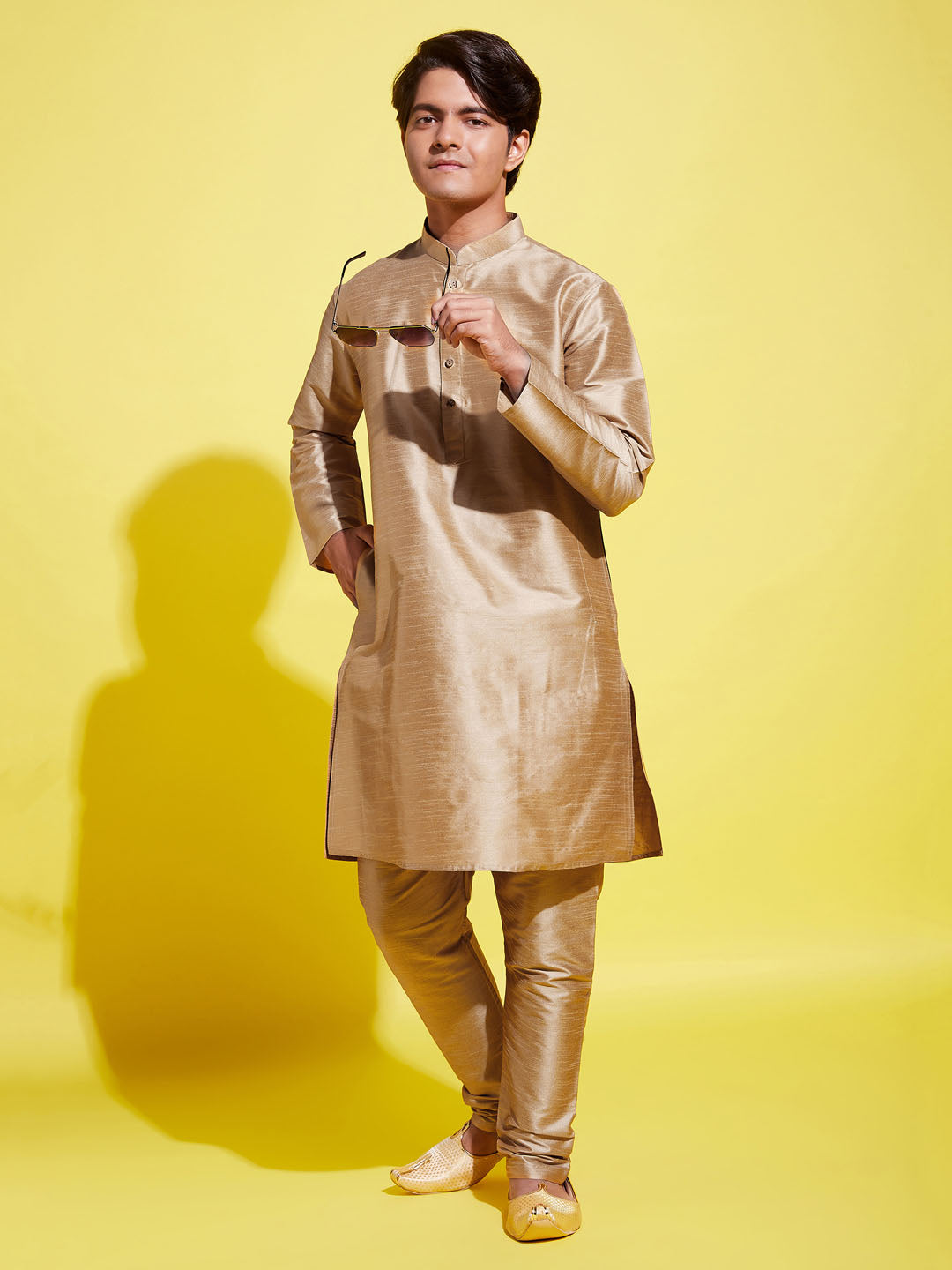 VASTRAMAY Boys' Rose Gold Silk Blend Kurta and Pyjama Set - qivii