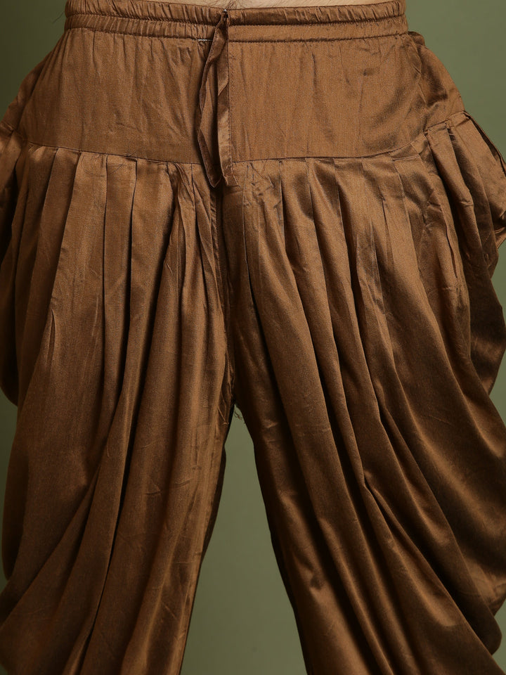 VASTRAMAY Boys Beige And Coffee jacquard Sherwani Set - qivii