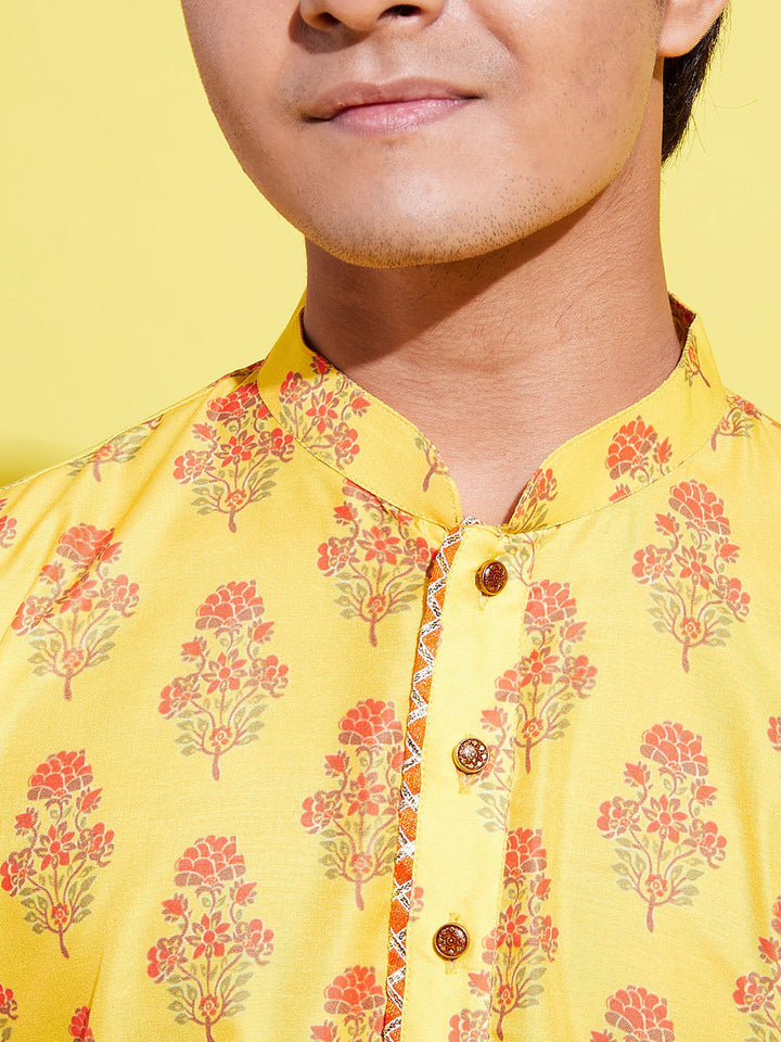 VASTRAMAY Boy's Orange Multi Color Printed Cotton Blend Kurta - qivii