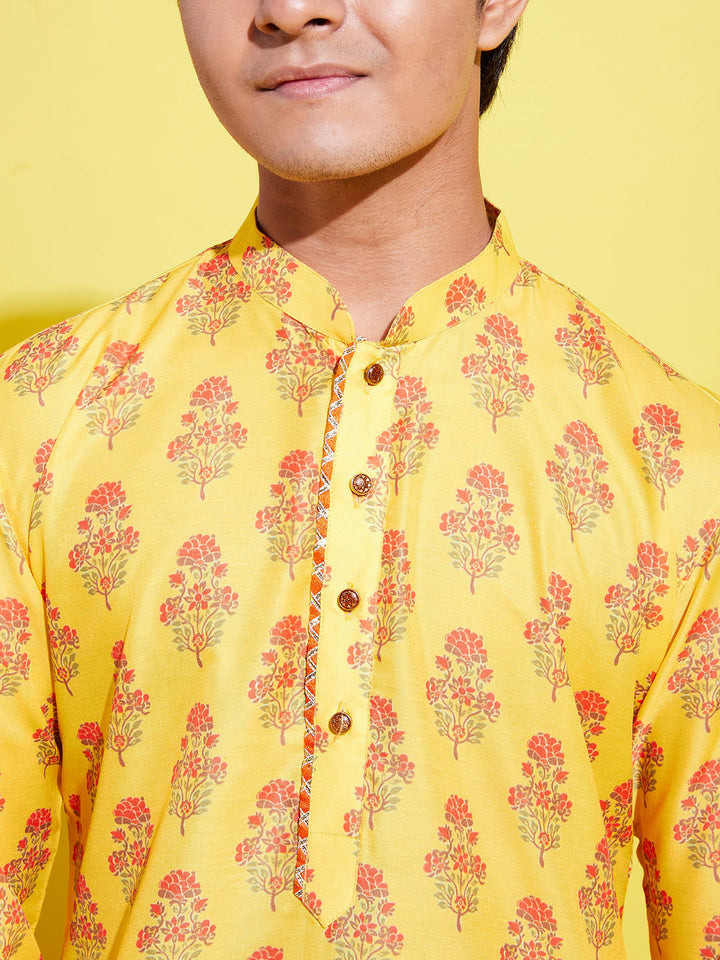VASTRAMAY Boys' Multicolor-Base-Mustard And Cream Kurta Patiala Set - qivii