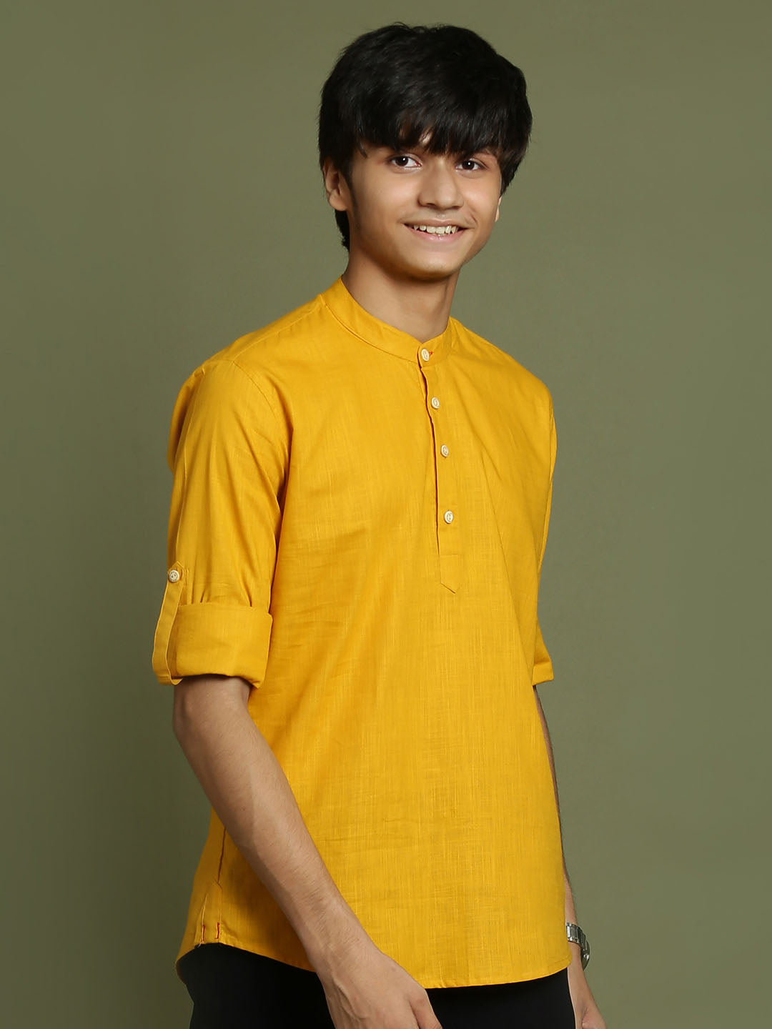 VASTRAMAY Boys Mustard Short Kurta - qivii