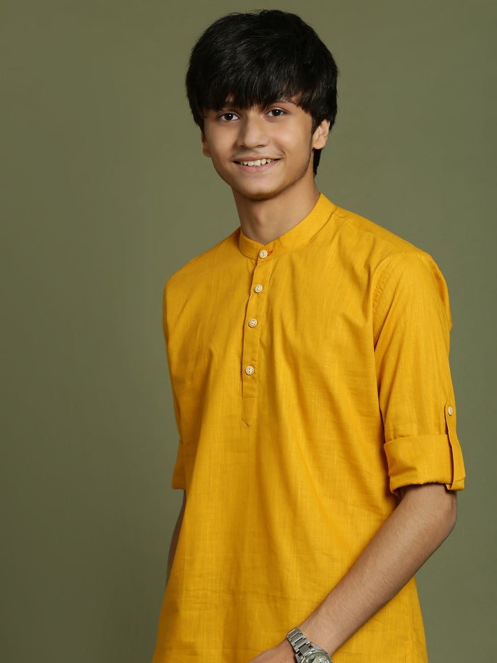 VASTRAMAY Boys Mustard Short Kurta - qivii