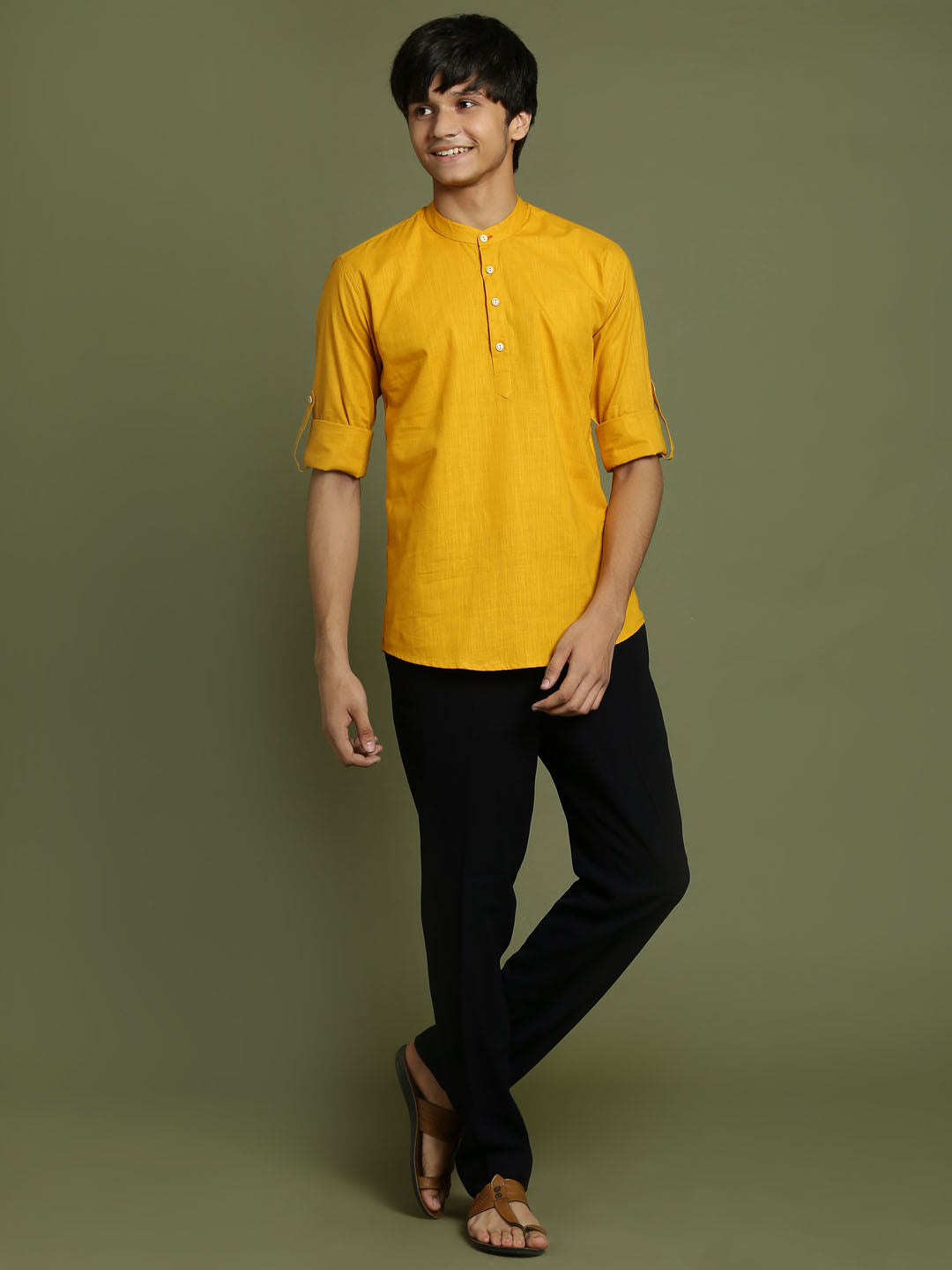 VASTRAMAY Boys Mustard Short Kurta - qivii