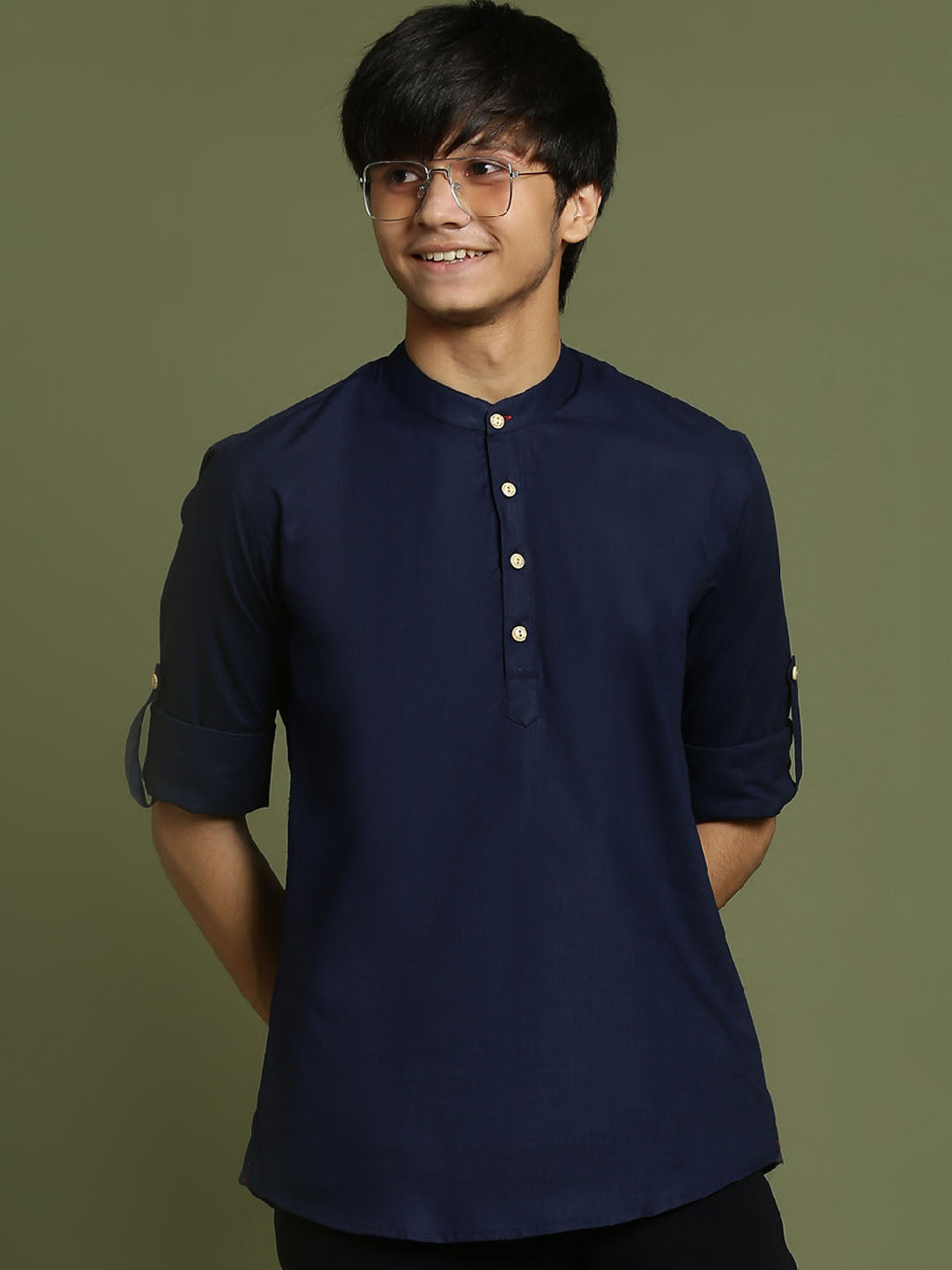 VASTRAMAY Boys Navy Blue Short Kurta - qivii
