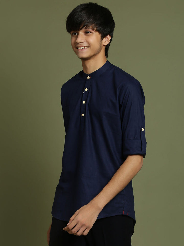 VASTRAMAY Boys Navy Blue Short Kurta - qivii