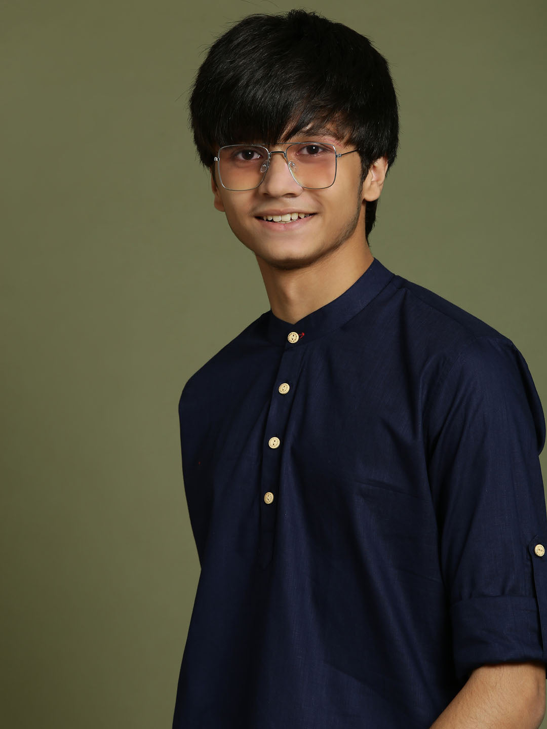 VASTRAMAY Boys Navy Blue Short Kurta - qivii