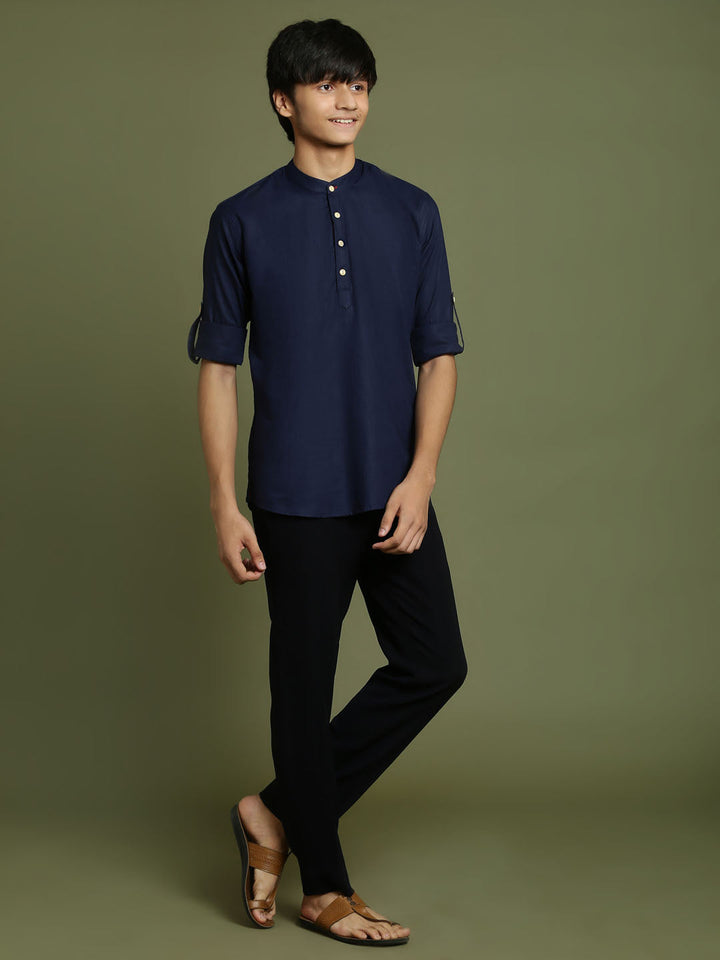 VASTRAMAY Boys Navy Blue Short Kurta - qivii