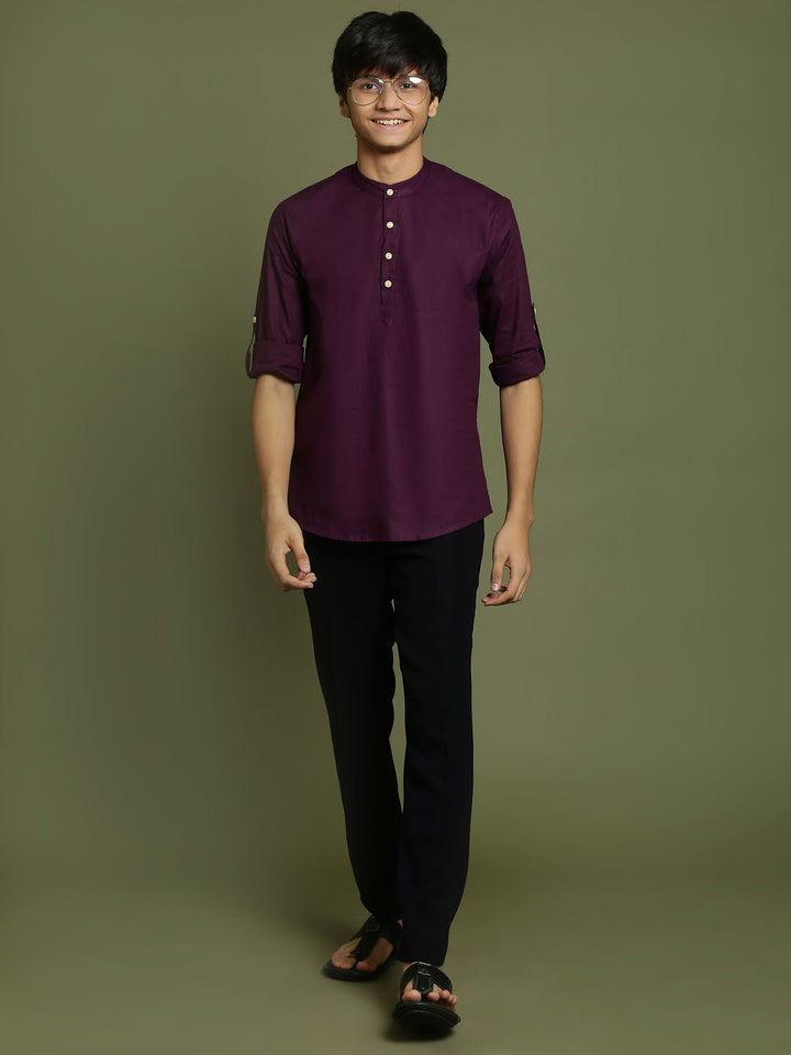 VASTRAMAY Boys Purple Short Kurta - qivii