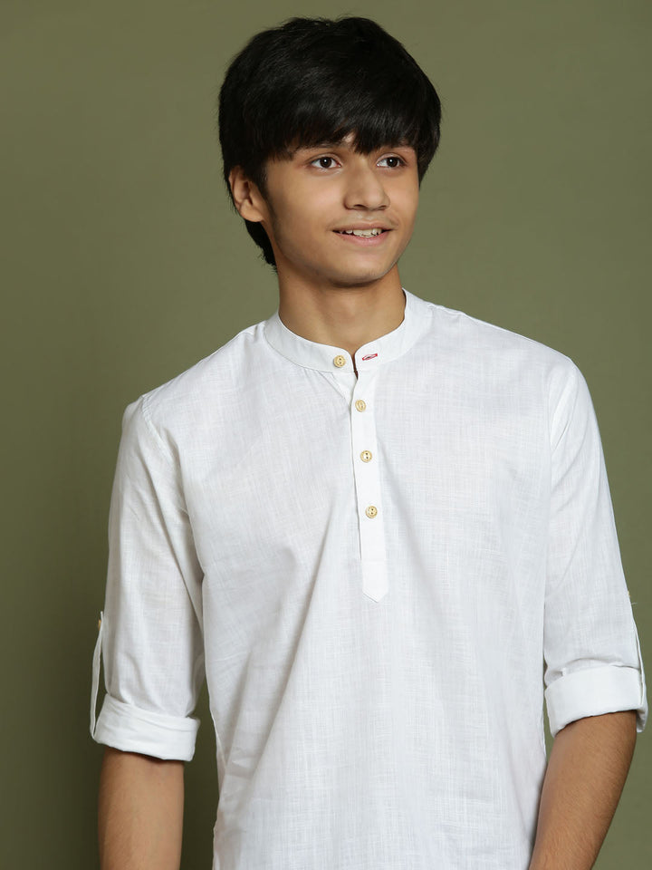 VASTRAMAY Boys White Short Kurta - qivii