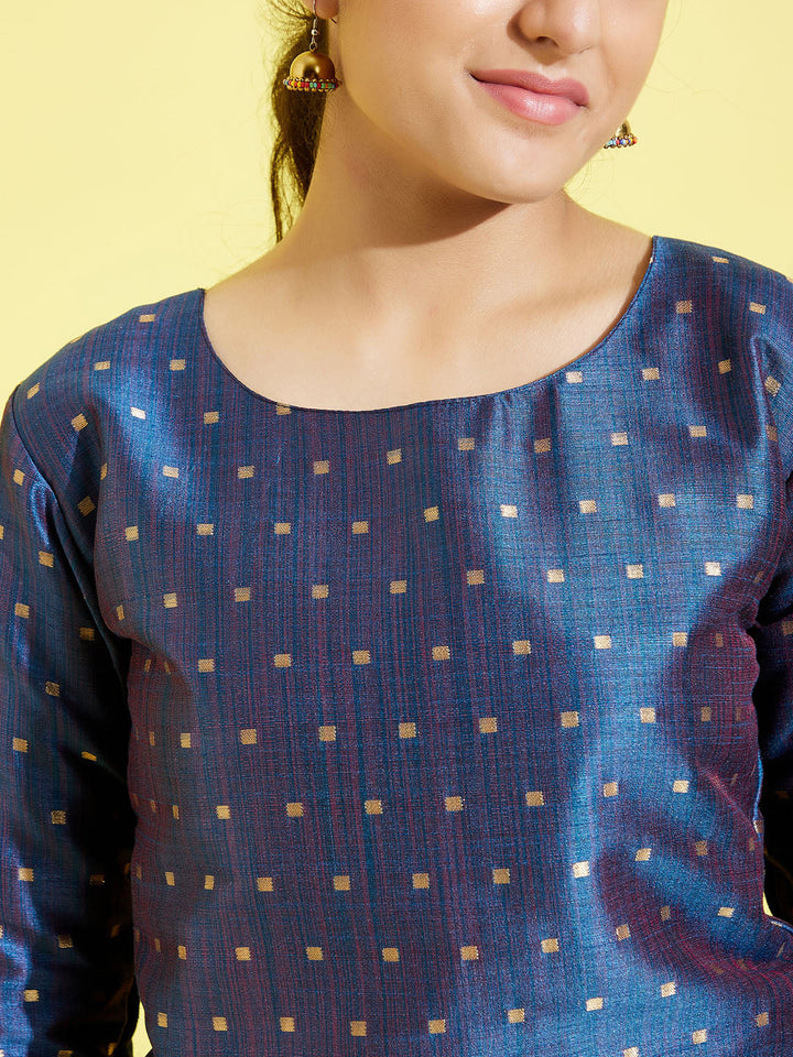 VASTRAMAY Girls' Blue Zari Kurta And Rose Gold Sharara Set - qivii