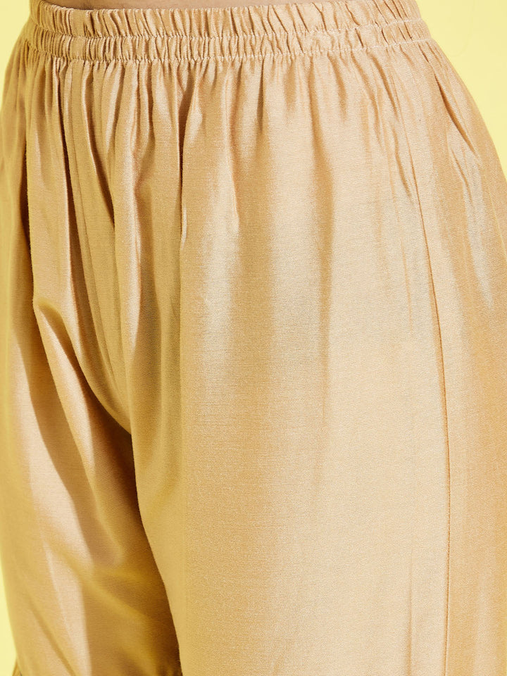 VASTRAMAY Girls' Blue Zari Kurta And Rose Gold Sharara Set - qivii