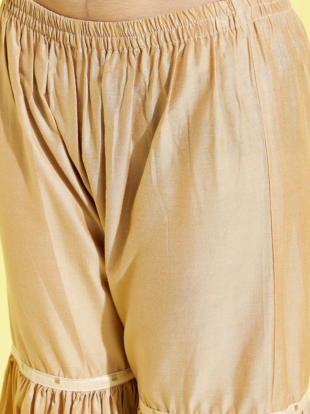 VASTRAMAY Girls' Gold Zari Kurta And Rose Gold Sharara Set - qivii