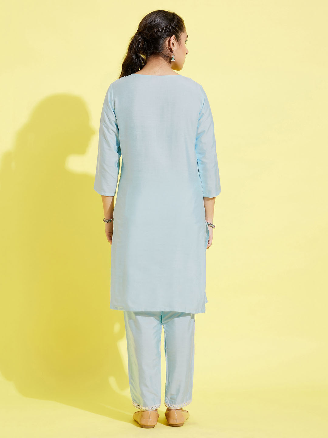 VASTRAMAY Girls' Aqua Viscose Kurta And Straight Pant Set - qivii