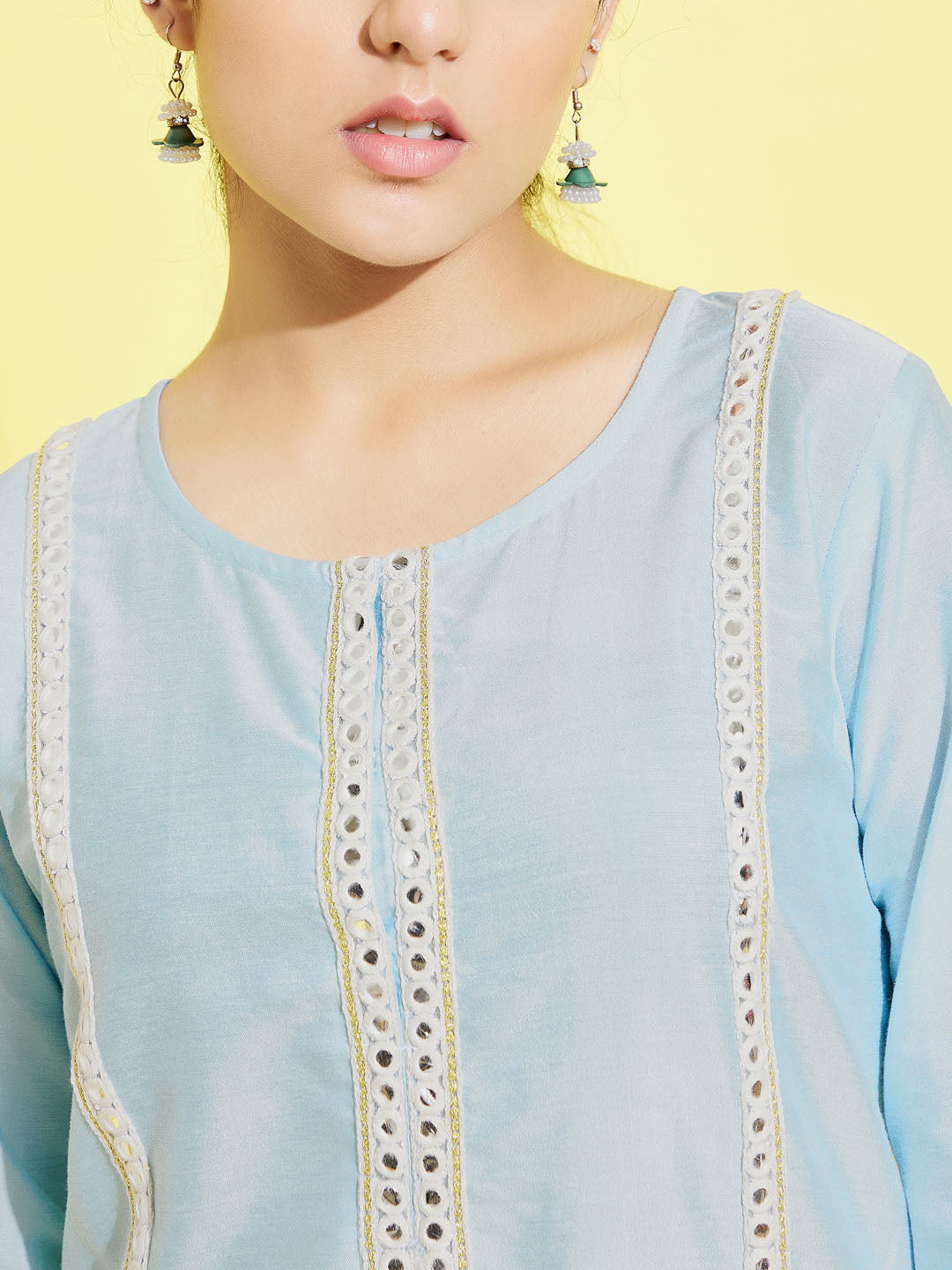 VASTRAMAY Girls' Aqua Viscose Kurta And Straight Pant Set - qivii