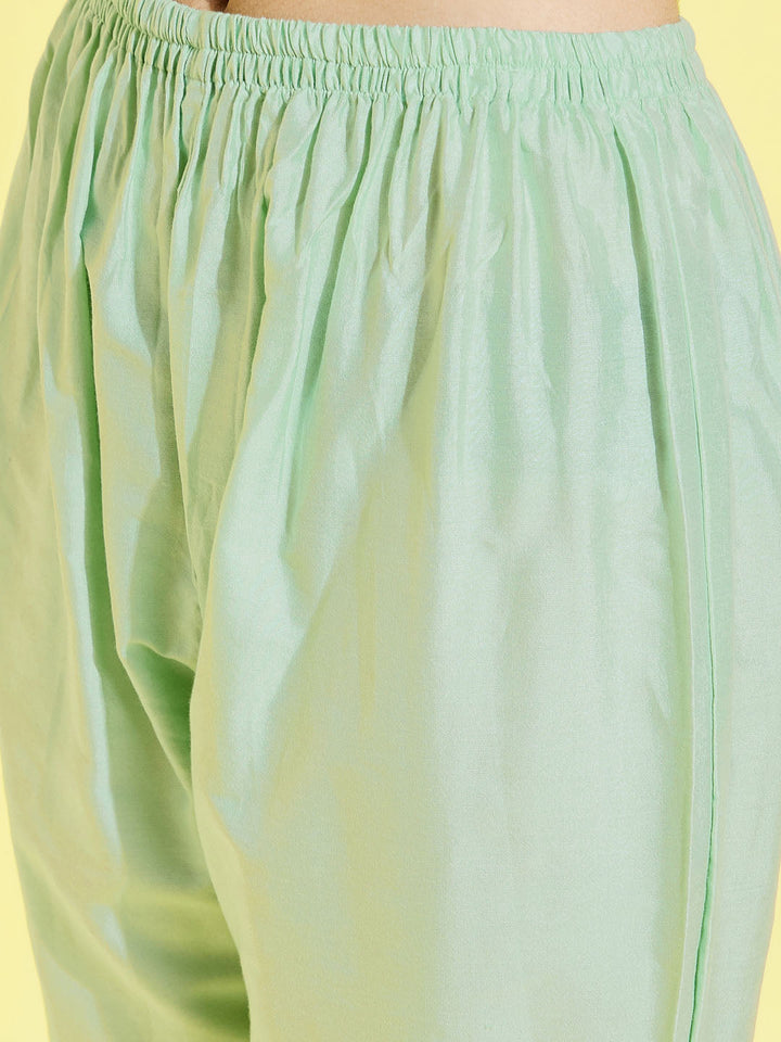 VASTRAMAY Girls' Mint Green Viscose Kurta And Straight Pant Set - qivii