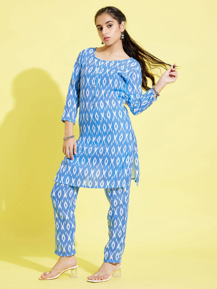 VASTRAMAY Girls' Aqua Blue Kurta And Straight Pant Set - qivii