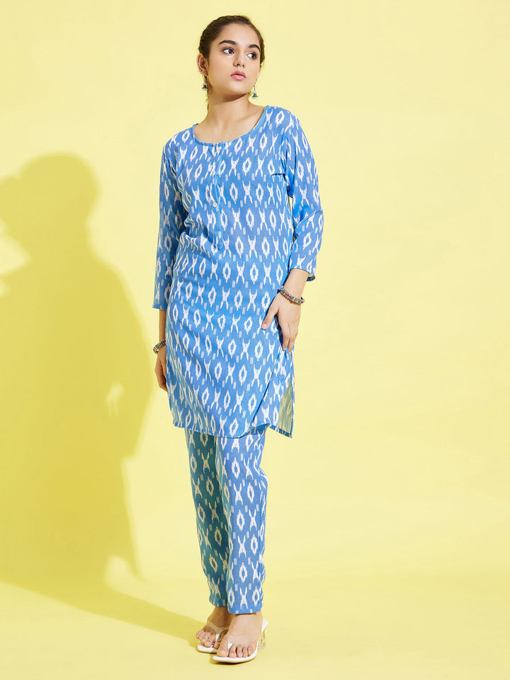 VASTRAMAY Girls' Aqua Blue Kurta And Straight Pant Set - qivii