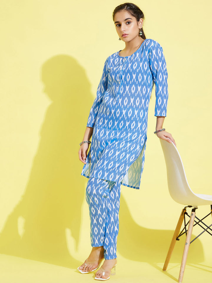 VASTRAMAY Girls' Aqua Blue Kurta And Straight Pant Set - qivii